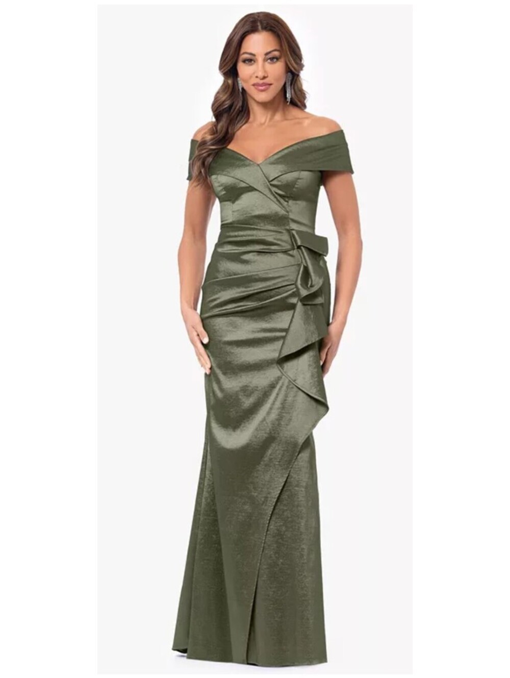 XSCAPE Olive Green Sweetheart-Neck Long Sheath Dress